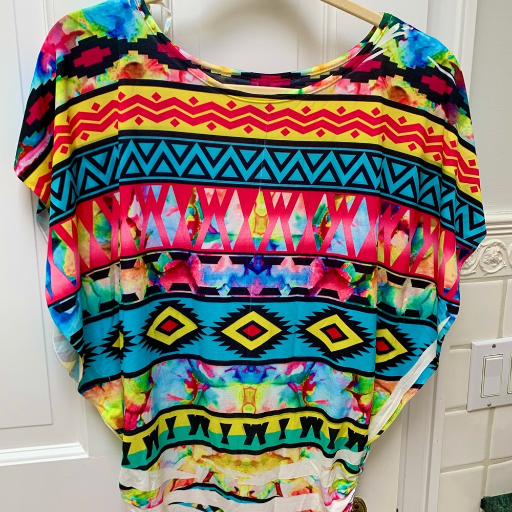 Colorful Tribal Aztec Poncho NWOT